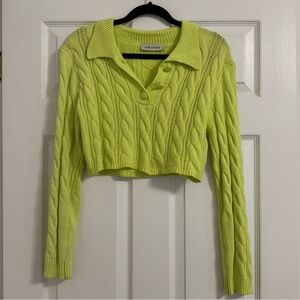 Milkwhite Lime Cable-Knit Cropped Sweater